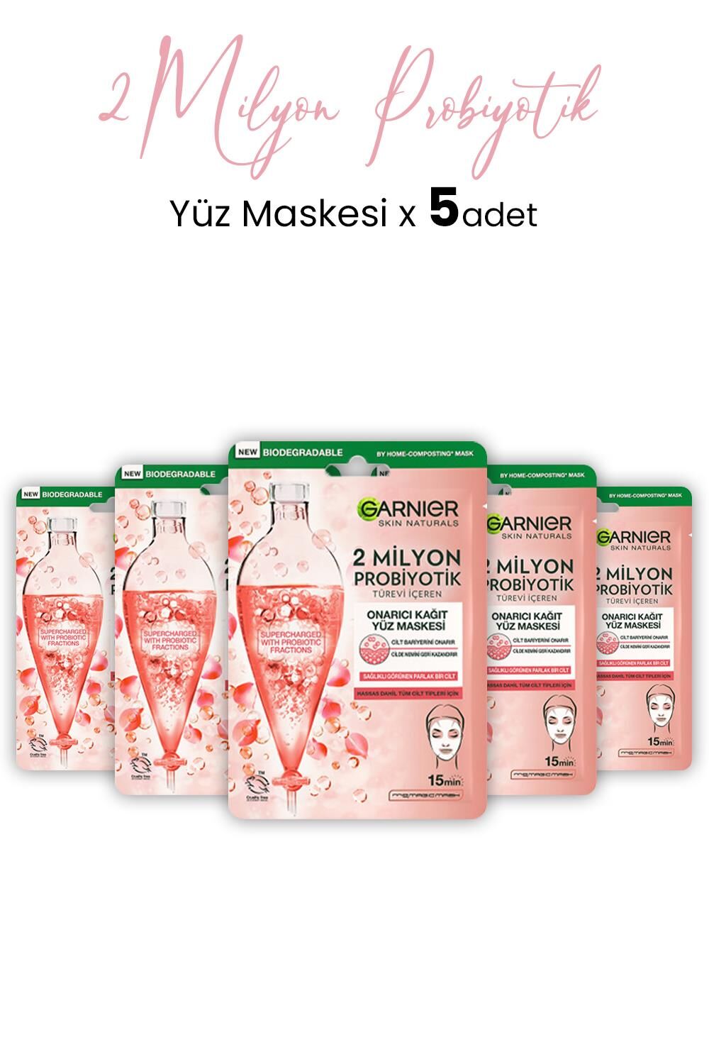 Garnier 2 Milyon Probiyotik Onarıcı Kağıt Yüz Maskesi 22 gr x 5 Adet