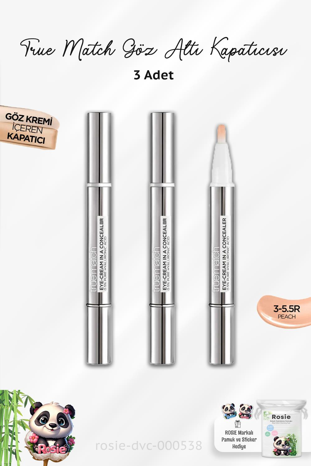 Loreal Paris 3 Adet True Match Göz Kremi İçeren Kapatıcı Peach 3-5.5R ve ROSIE