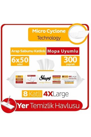 Sleepy Easy Clean Arap Sabunu Katkılı Mopa Uyumlu Yer Temizlik Havlusu 6x50 (300 YAPRAK)