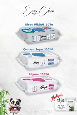 100'lü Easy Clean Lilyum ve Çamaşır Suyu Katkılı, Kireç Sökücü 30'lu Temizlik Havlusu ve Rosie Hediye