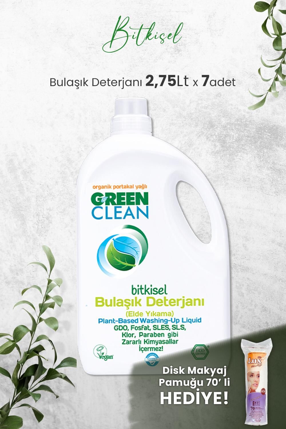 U Green Clean Bitkisel Bulaşık Deterjanı 2,75 LT x 7 Adet ve Hediyeli