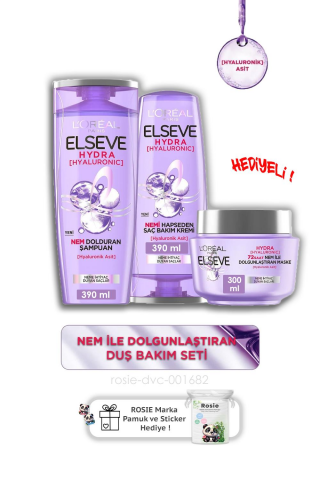 Elseve Hydra Hyaluronik Şampuan 390 Ml,Bakım Kremi 390 ml, Maske 300 ml ve ROSIE