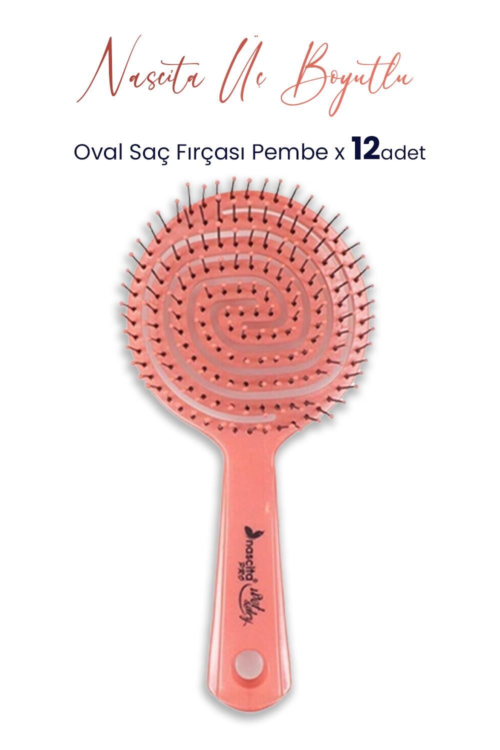 Nascita Üç Boyutlu Oval Saç Fırçası Pembe x 12 Adet