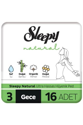 Sleepy Natural Gece 16'lı Hijyenik Ped