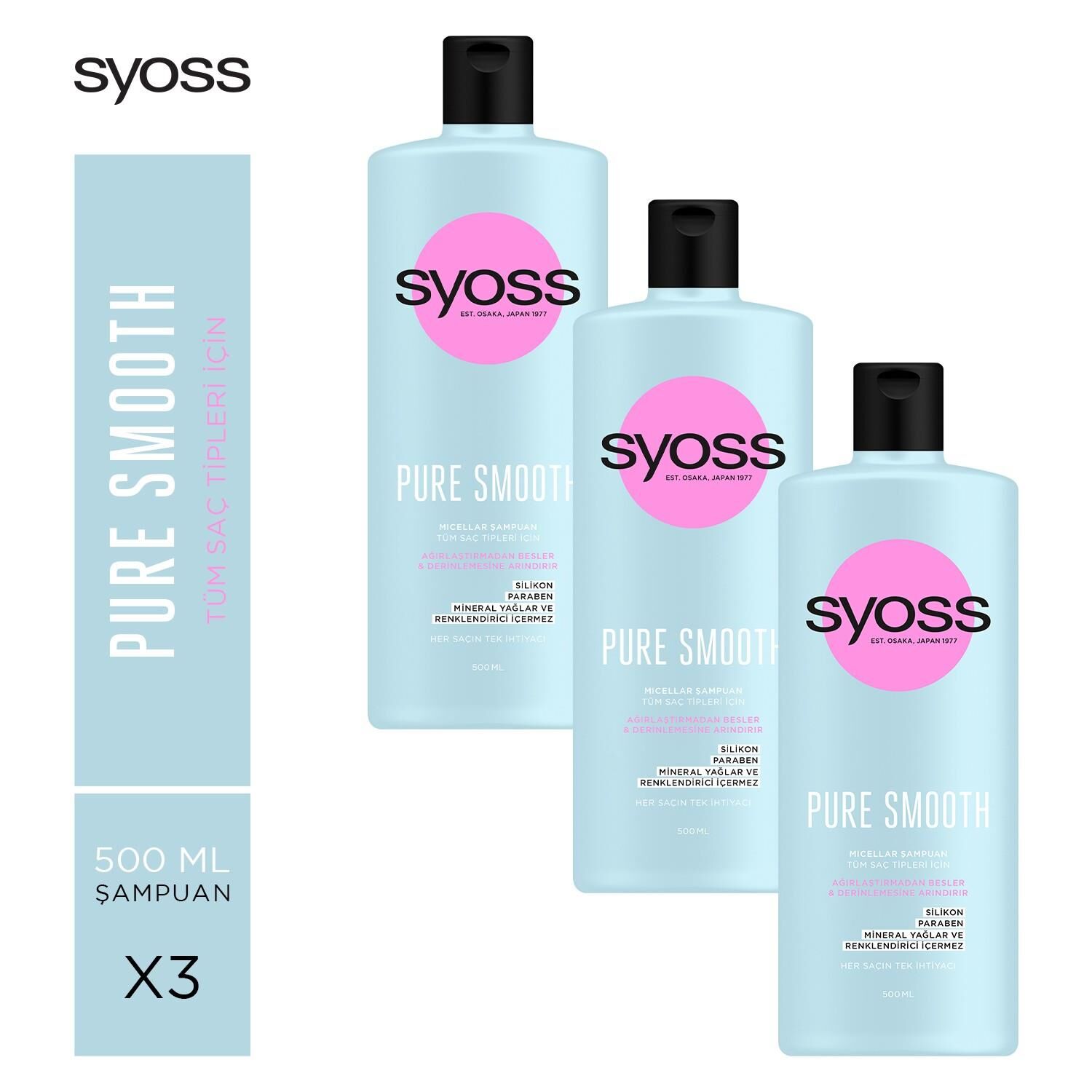 Syoss Pure Smooth Şampuan 500 ml x 3