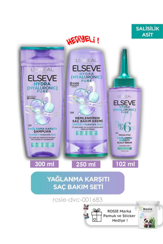 Elseve Hydra Pure Salisilik Asit içeren Yağlanma Karşıtı Nemlendirici 3'lü Bakım Seti ve ROSIE