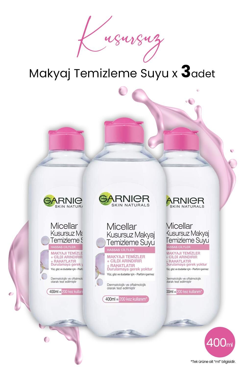 Garnier Micellar Kusursuz Makyaj Temizleme Suyu 400 ml x 3 Adet