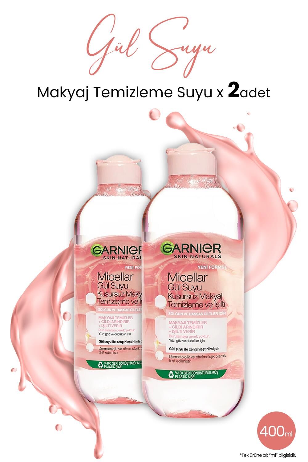 Garnier Micellar Gül Suyu Kusursuz Makyaj Temizleme 400 ml x 2 Adet