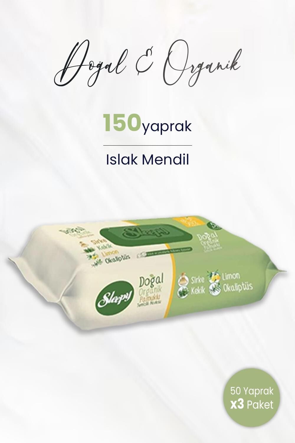 Sleepy Doğal & Organik Islak Mendil 50 Adet x 3 (150 yaprak)