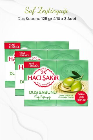 Hacı Şakir Saf Zeytinyağlı Gliserinli Duş Sabunu 4 x 125 gr x 3 Adet