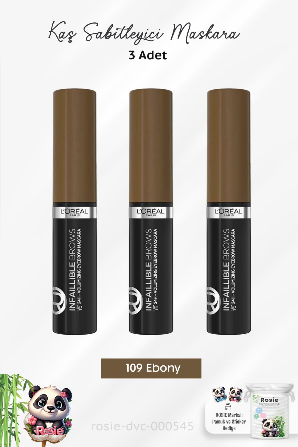 Loreal Paris 3 Adet Brow Artist Plump Kaş Sabitleyici Maskara 109 Ebony ve ROSIE