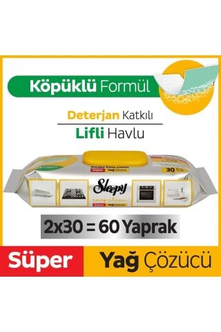 Sleepy Easy Clean Süper Yağ Çözücü Havlu 2X30 (60 Yaprak)