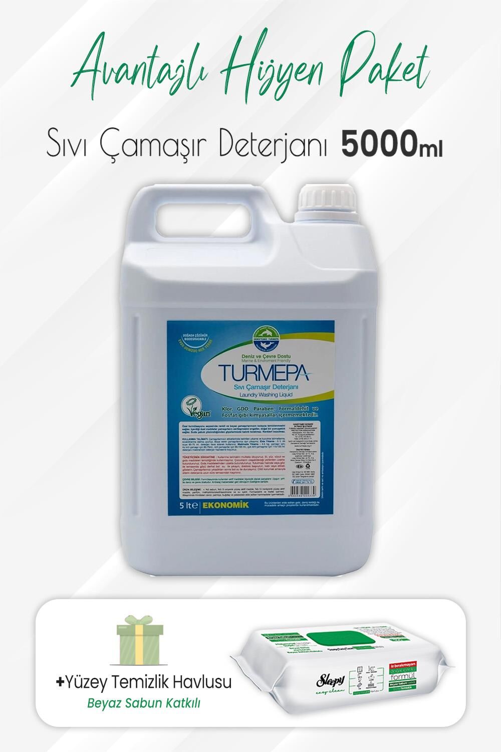 Turmepa Sıvı Çamaşır Deterjanı 5 Litre ve Easy Clean Yüzey Temizlik 100' lü