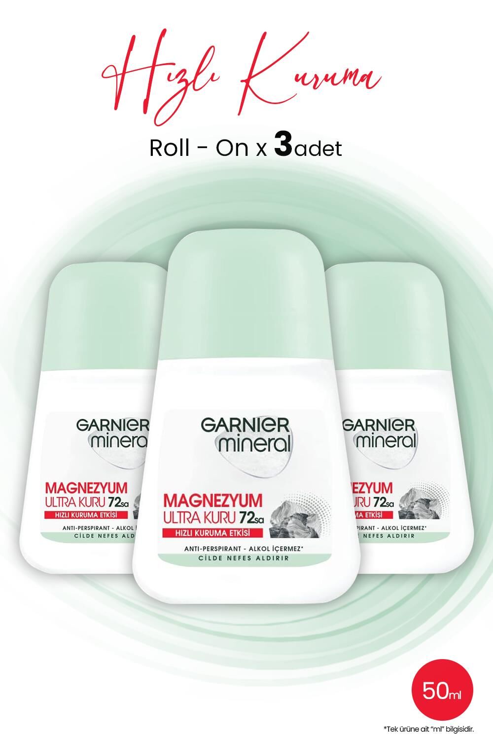 Garnier Mineral Magnezyum Ultra Kuru Roll-On 72 Saat x 3 Adet
