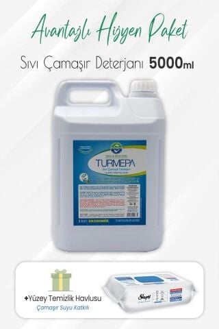 Turmepa Sıvı Çamaşır Deterjanı 5 lt ve Çamaşır Sulu Yüzey Temizlik 100' lü