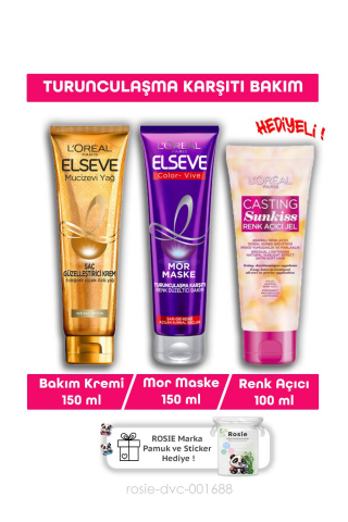 Elseve Turunculaşma Karşıtı Mor Şampuan 200 ml , Çiçek Özlü  Yağ 150 ml,  Sunkiss Renk Açıcı Jel 100 ml ve ROSIE