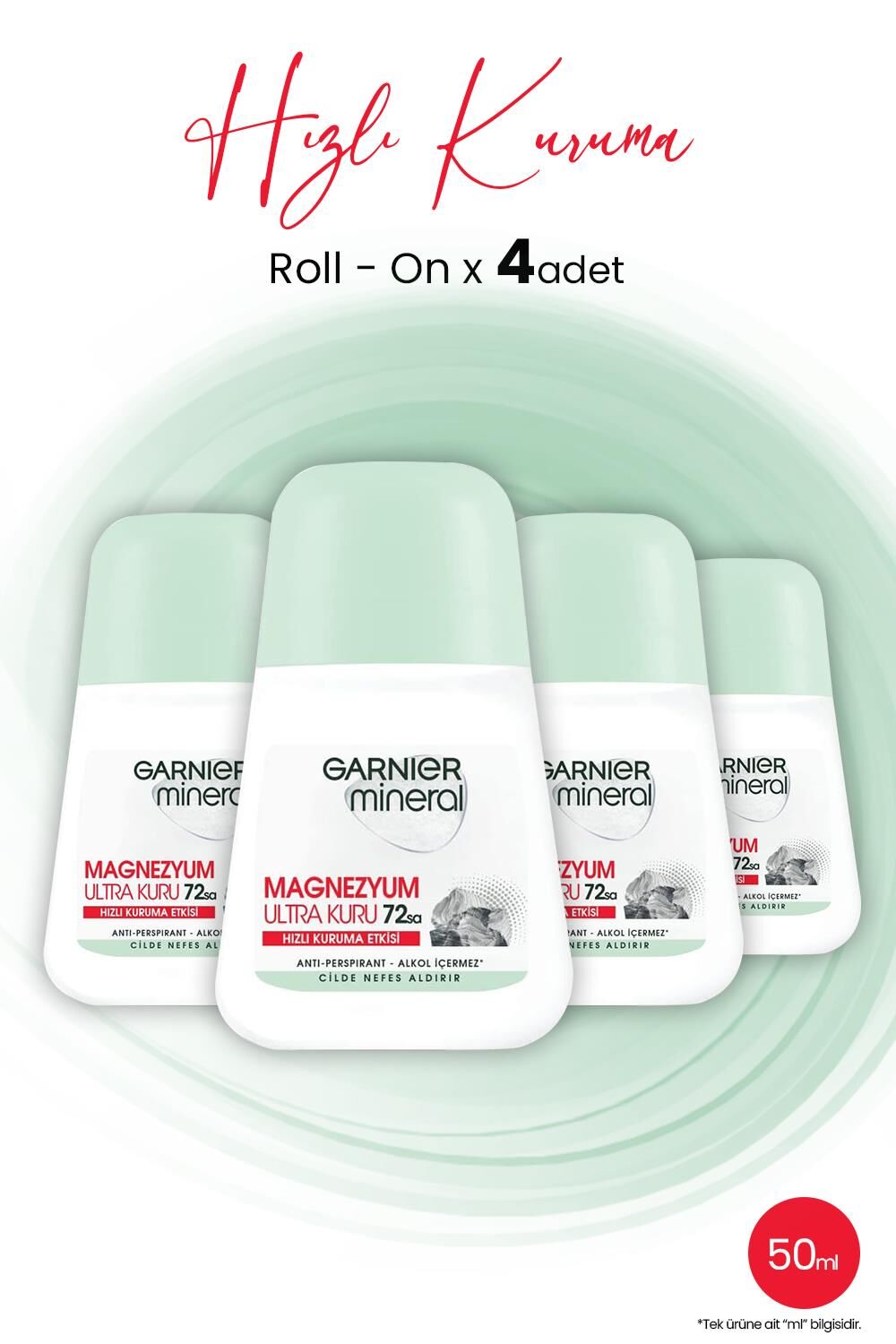 Garnier Mineral Magnezyum Ultra Kuru Roll-On 72 Saat x 4 Adet