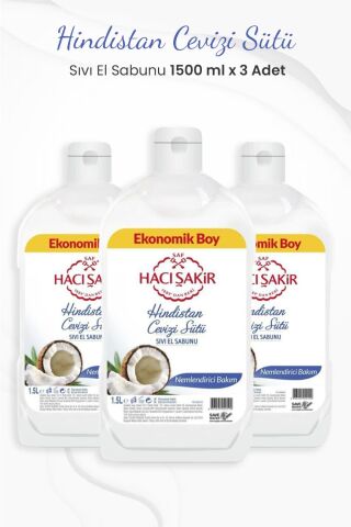 Hacı Şakir Hindistan Cevizi Nemlendirci Sıvı El Sabunu 1500 ml x 3 Adet