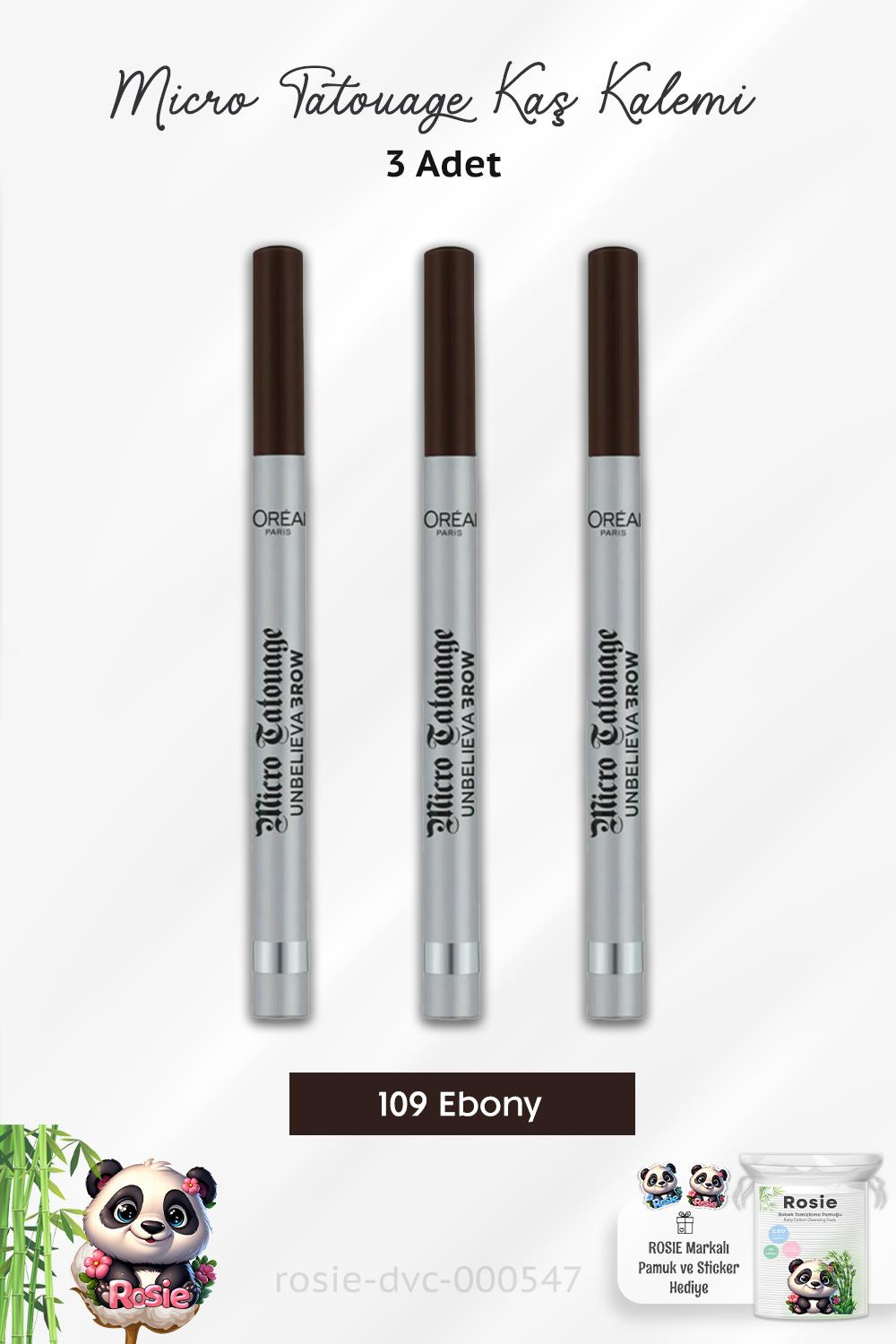3 Adet Loreal Paris Unbelieva Brow Micro Tatouage Kaş Kalemi 109 Ebony ve ROSIE