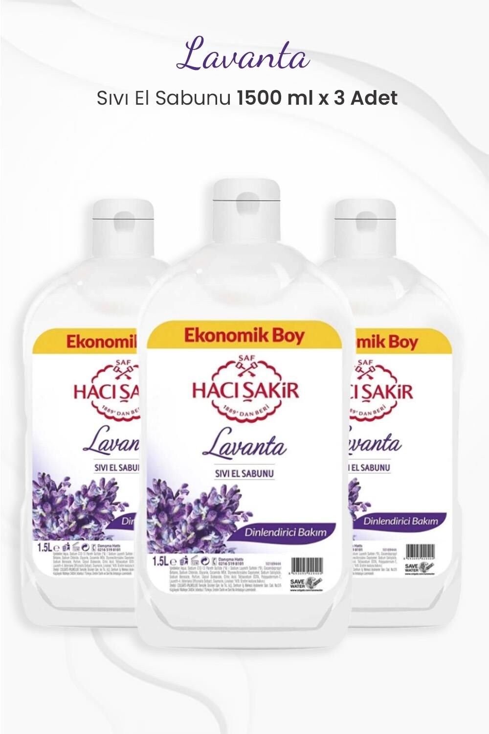 Hacı Şakir Lavanta Dinlendirici Bakım Sıvı El Sabunu 1500 ml x 3 Adet