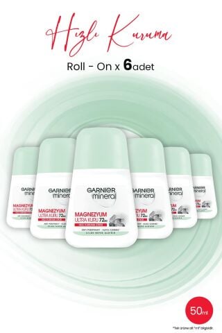 Garnier Mineral Magnezyum Ultra Kuru Roll-On 72 Saat x 6 Adet