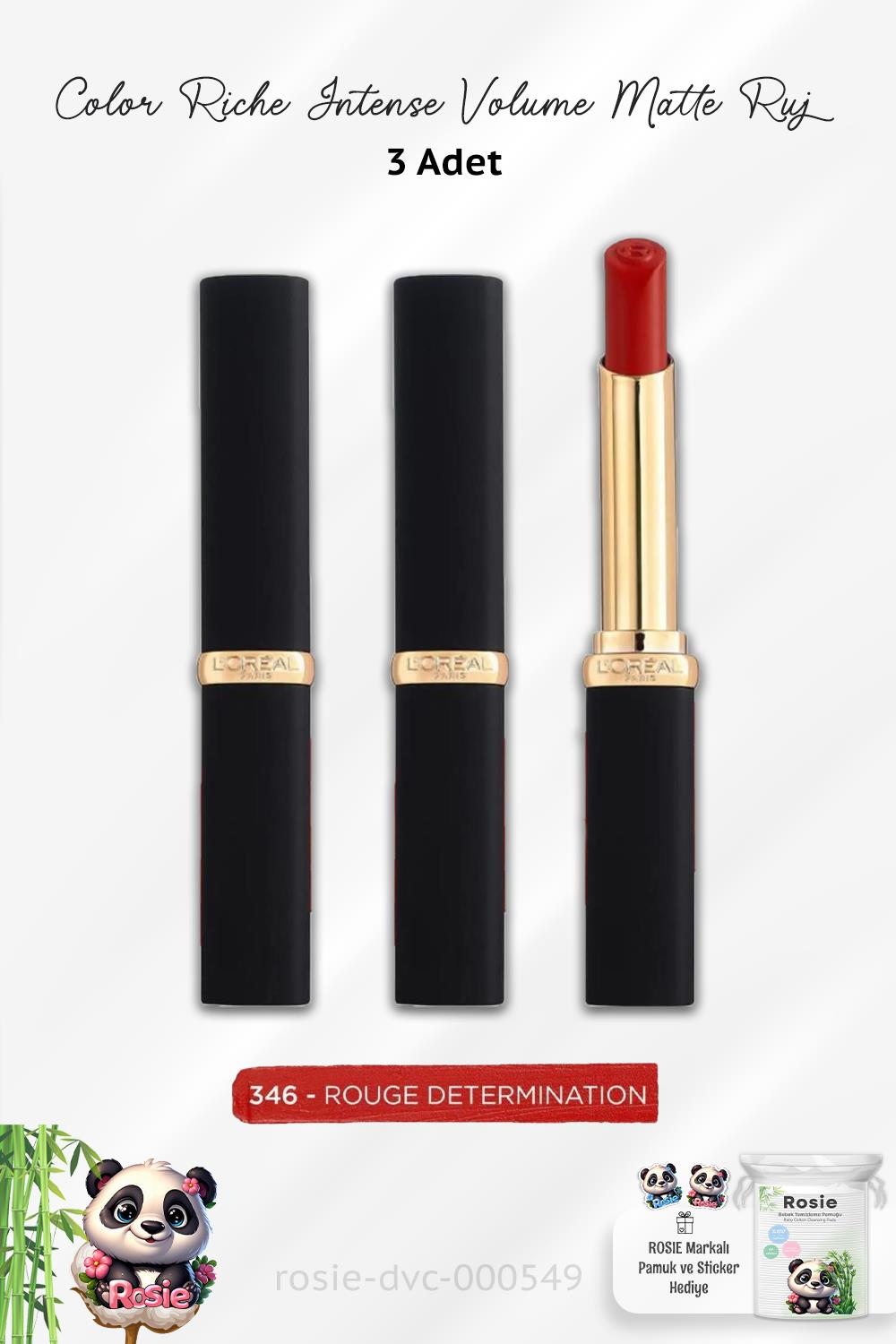 3 Adet Loreal Paris Volume Matte 346 Rouge Determination ve ROSIE