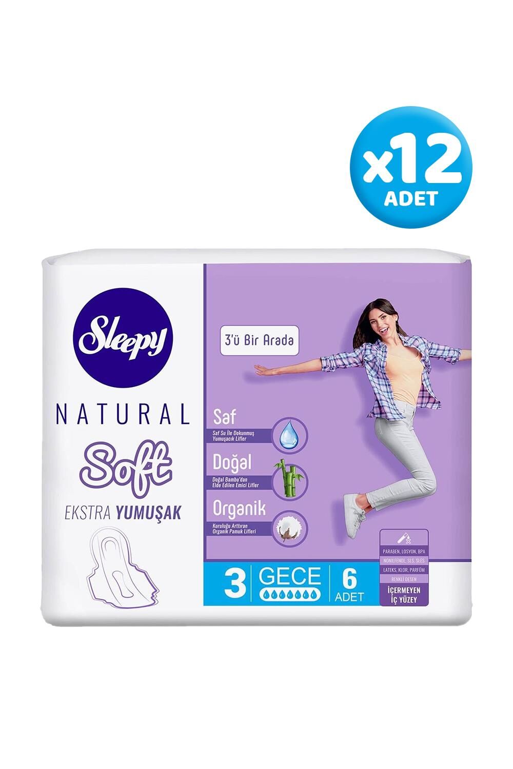 Sleepy Natural Hijyenik Ped Soft Gece 6'lı - 12 Adet
