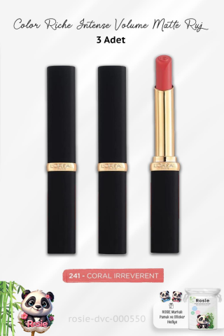 3 Adet Loreal Paris Color Riche Intense Volume Matte 241 Coral Irreverent ve ROSIE