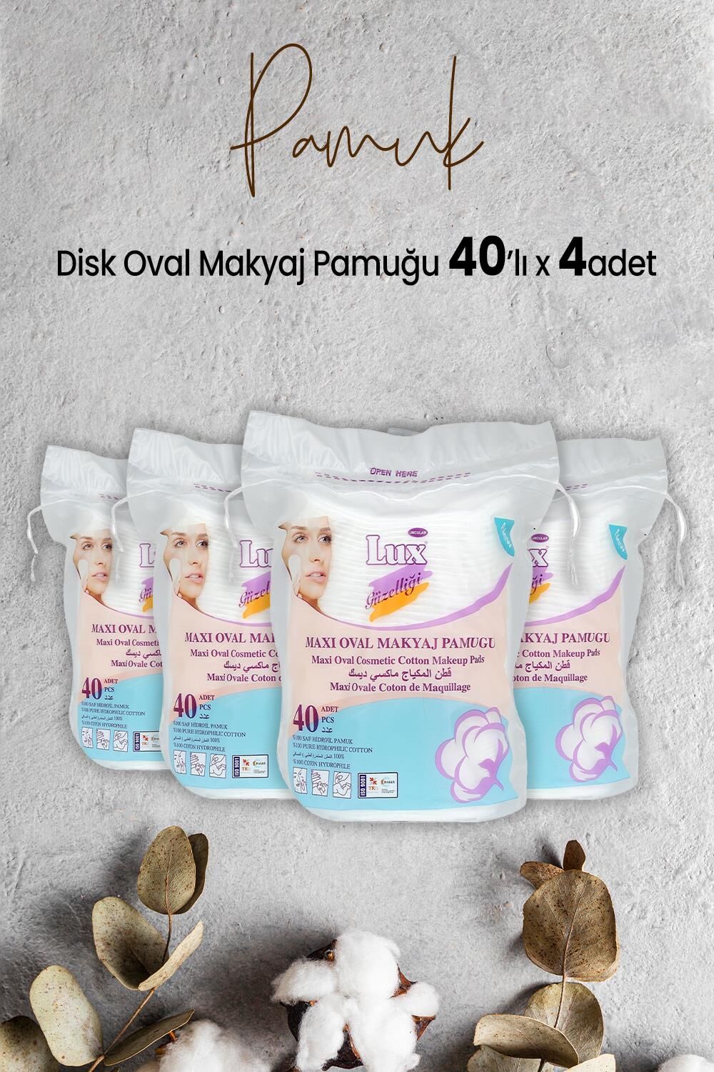Lux Disk Oval Makyaj Pamuğu 40' lı x 4 Adet