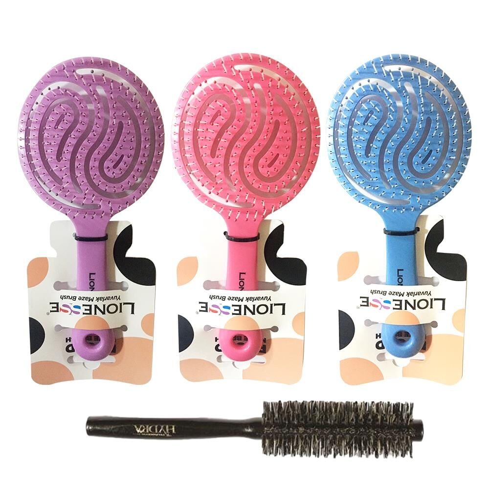 Tarko Lionesse Saç Fırçası Yuvarlak Mor, Pembe, Mavi ve Hydra Fön Fırçası
