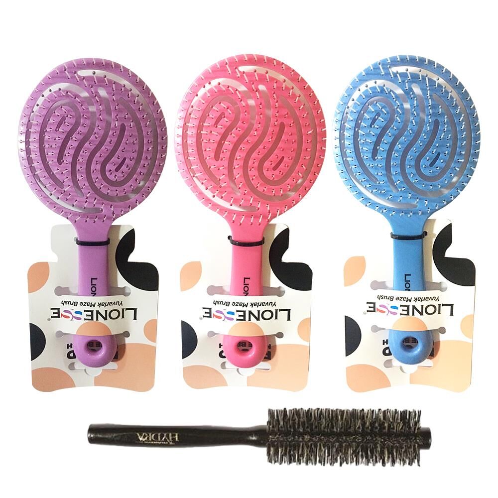 Tarko Lionesse Saç Fırçası Yuvarlak Mor, Pembe, Mavi ve Hydra Fön Fırçası