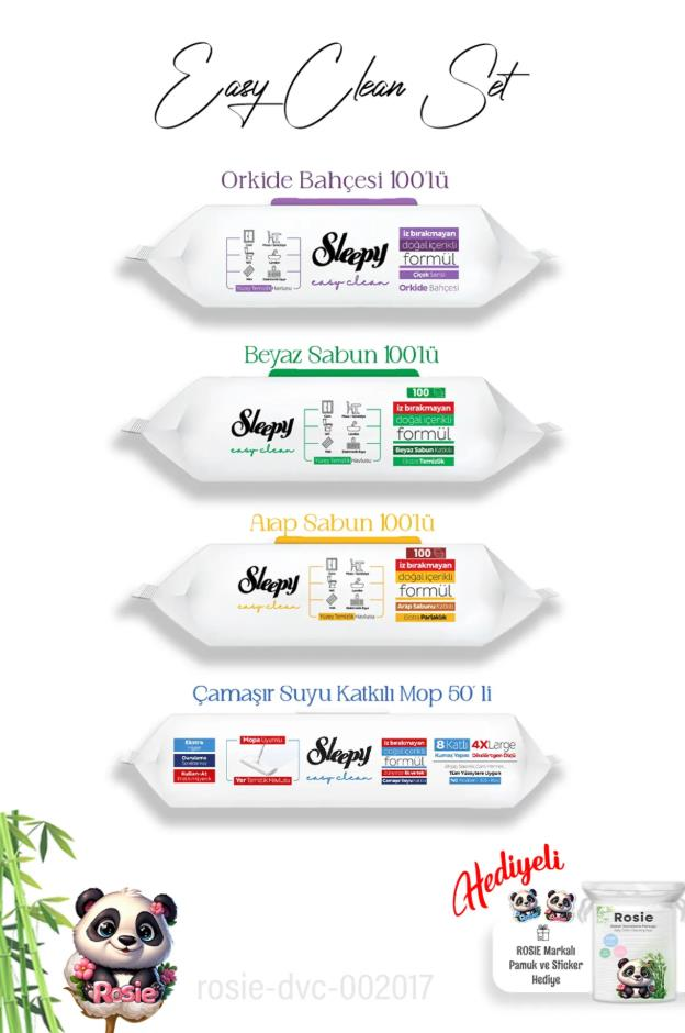 Sleepy  Arap ve Beyaz Sabun, Orkide ve 4 XL 50'li Çamaşır Suyu Mop Havlusu, Hediye Rosie