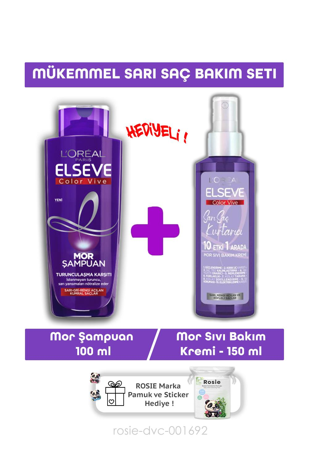 Elseve Sarı Saç Kurtarıcı Mor Bakım Seti - Turunculaşma Karşıtı Mor Şampuan & Mor Sıvı Bakım Kremi ve ROSIE