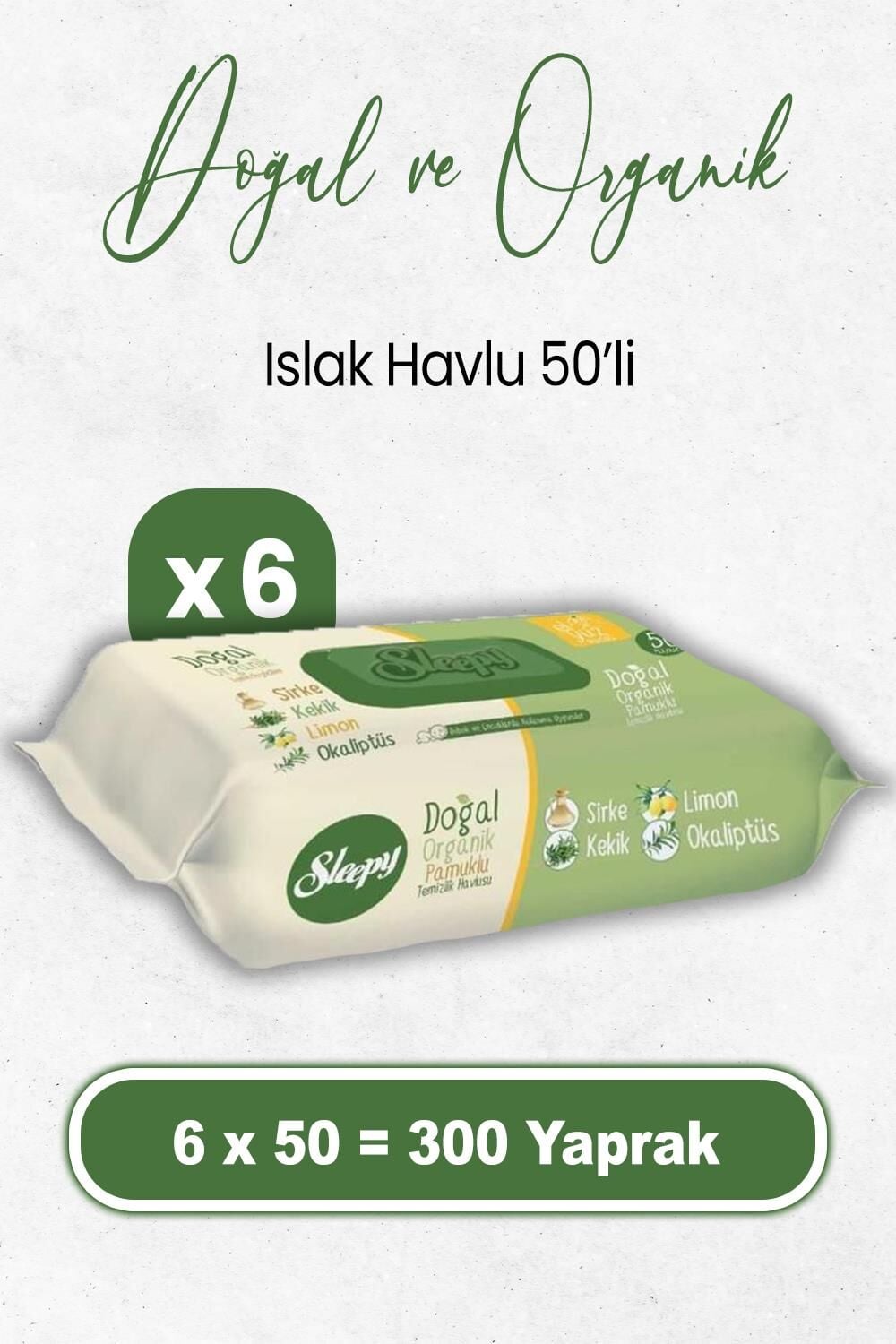Sleepy Doğal Ve Organik Islak Mendil 50 x 6 Adet (300 Yaprak)