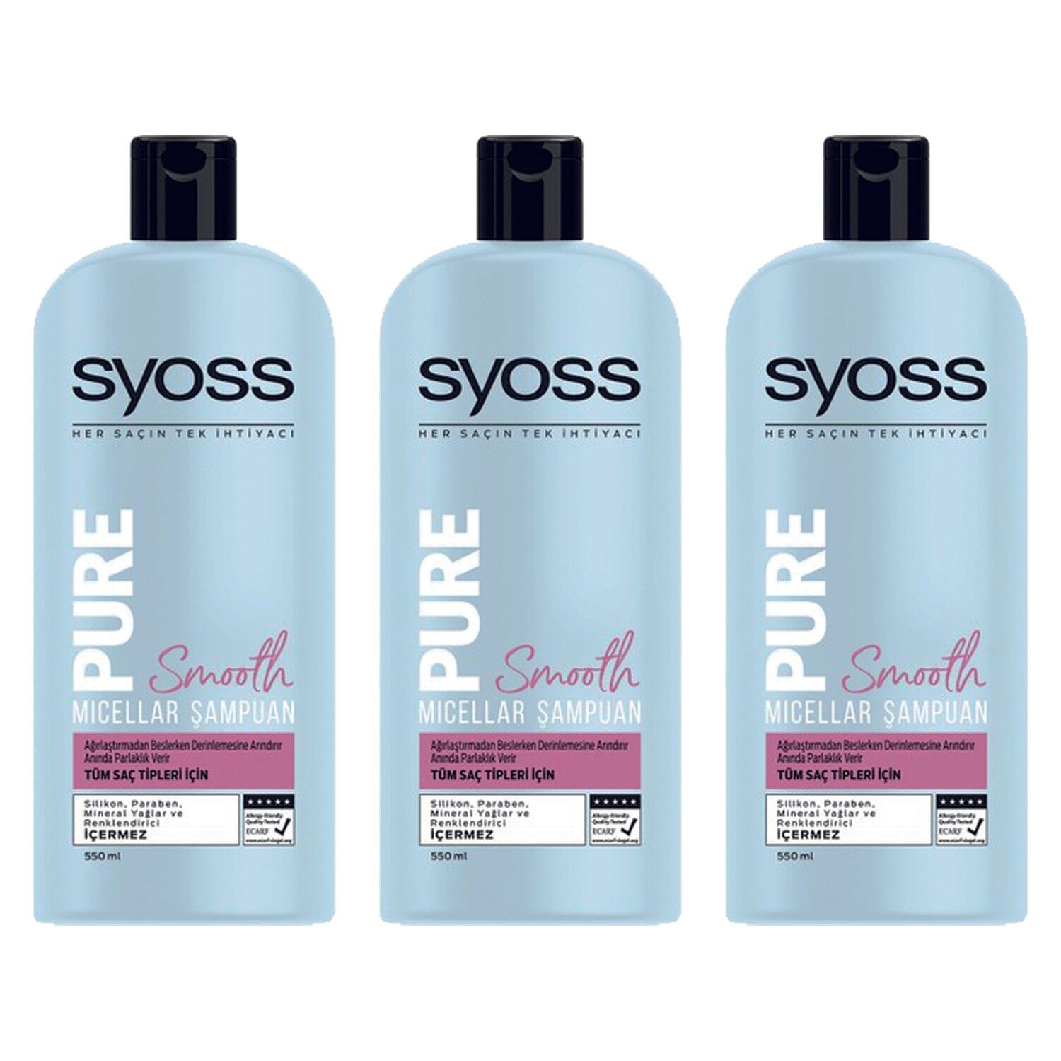 Syoss Pure Smooth Micellar Şampuan 500 ml x 3 Adet