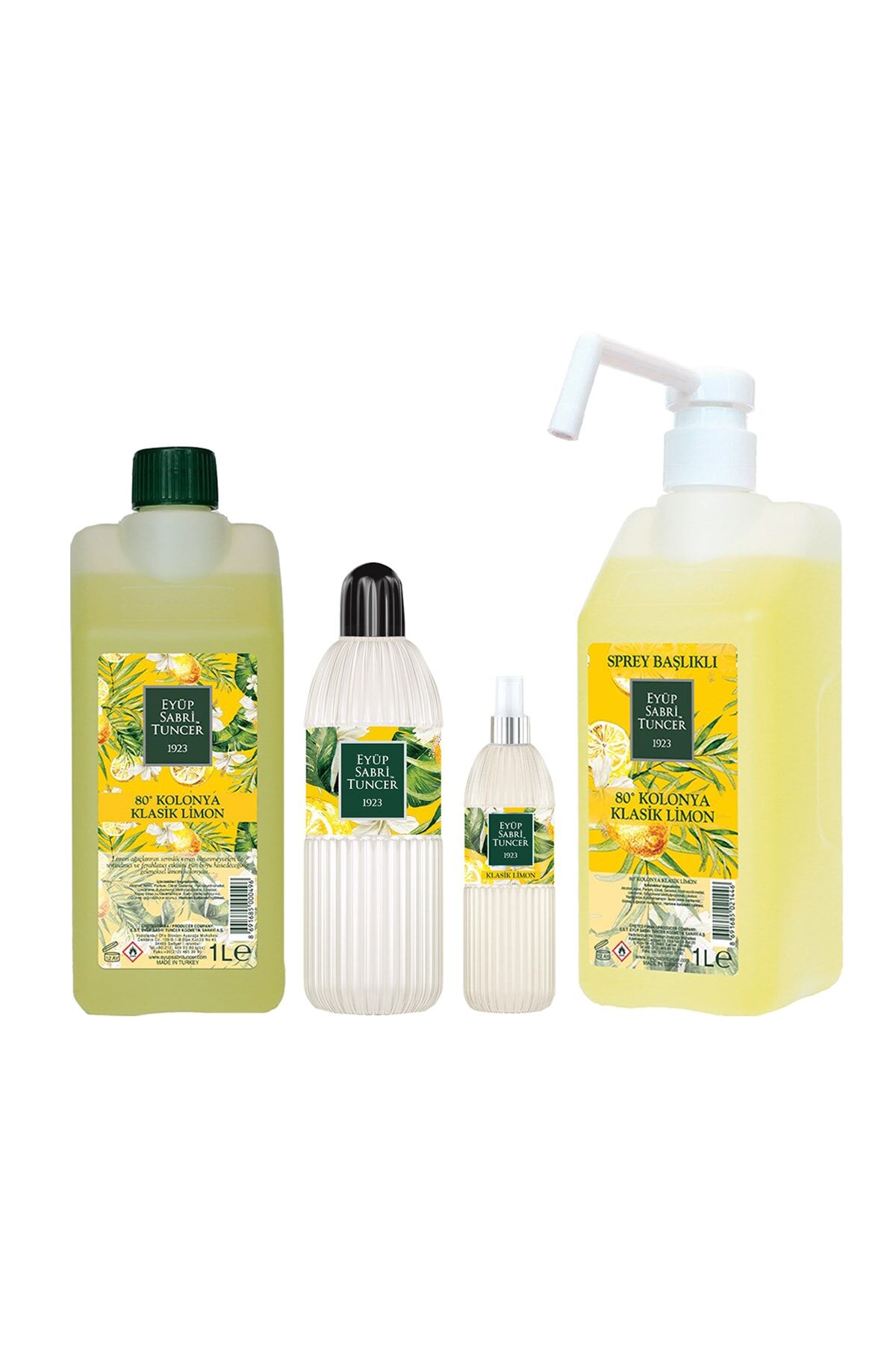 Eyüp Sabri Tuncer Klasik Limon Kolonyası 1 litre Yedek ve Sprey Şişe, 400 Ml ve 150 ML Şişe