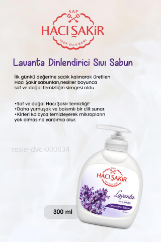 Hacı Şakir Lavanta Dinlendirici Sıvı Sabun 300 ml, Bademli Şampuan 500 ml ve ROSIE