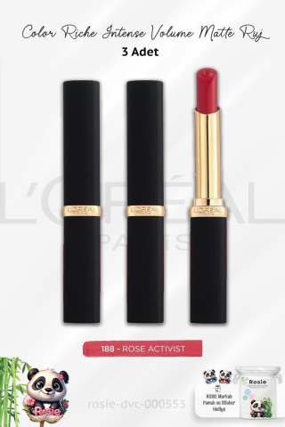 3 Adet Loreal Paris Color Riche Intense Volume Matte 188 Rose Activist ve ROSIE