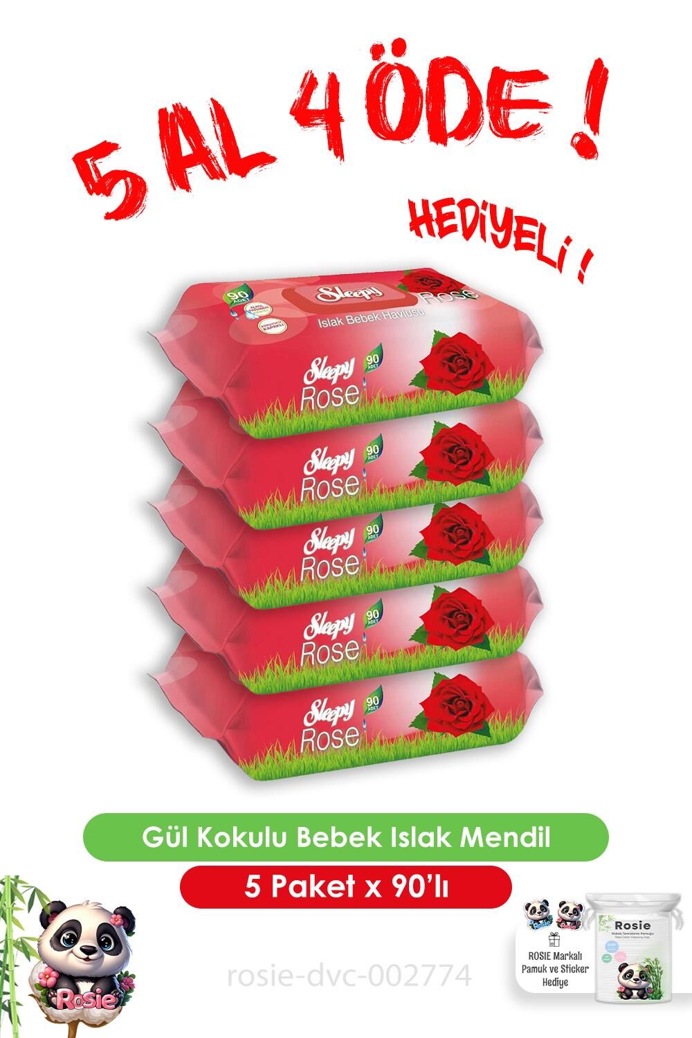 5 Al 4 Öde Gül Kokulu Bebek Islak Havlusu 90'lı ve Rosie