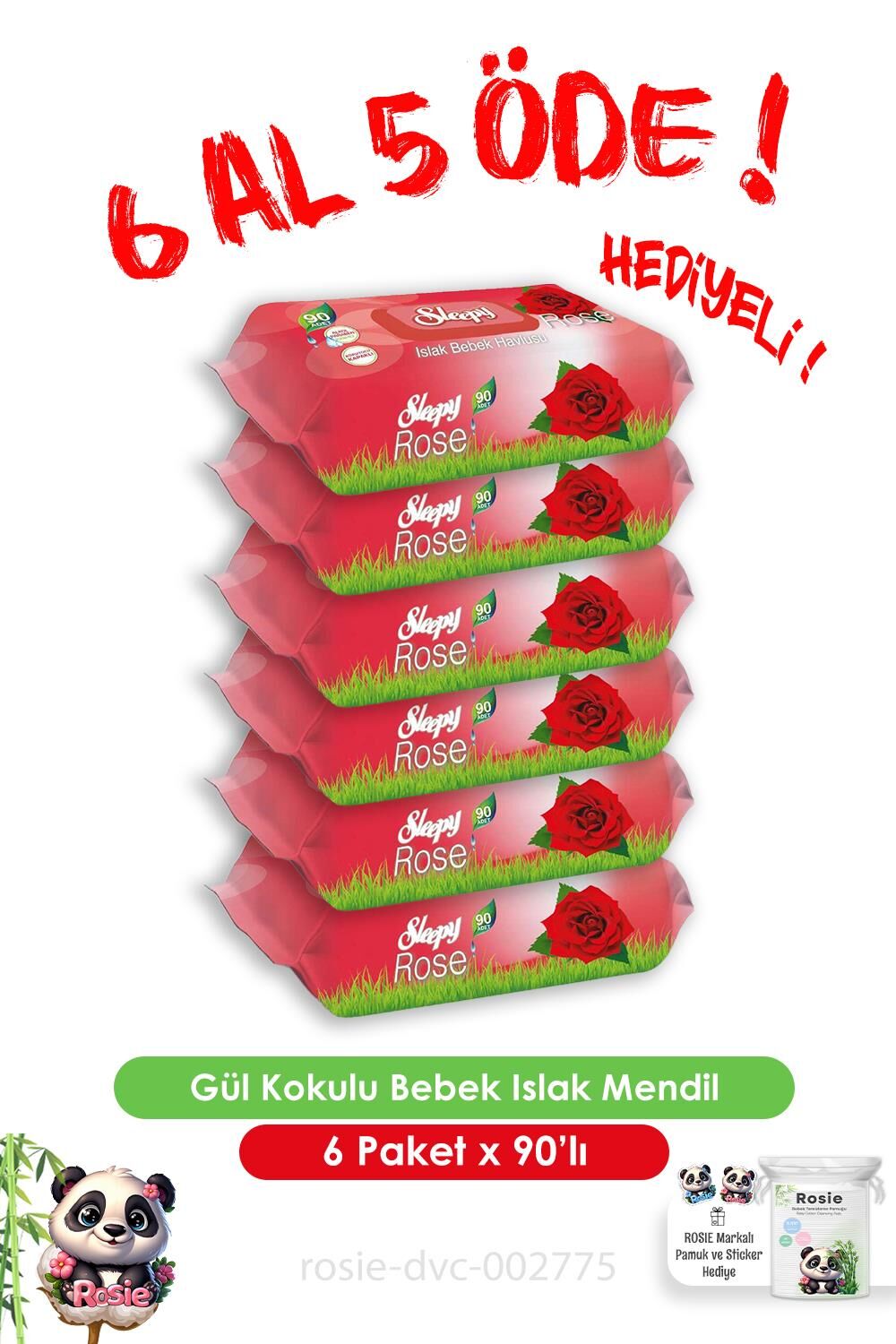 Gül Kokulu Bebek Islak Havlusu 90'lı 6 Al 5 Öde ve Rosie