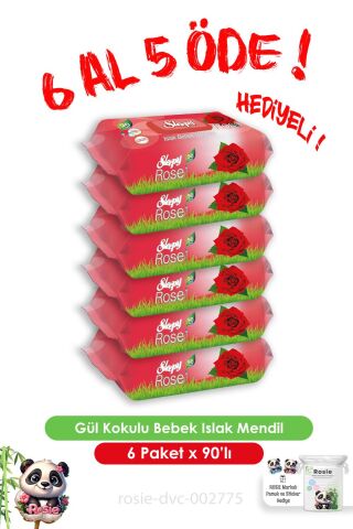 Gül Kokulu Bebek Islak Havlusu 90'lı 6 Al 5 Öde ve Rosie