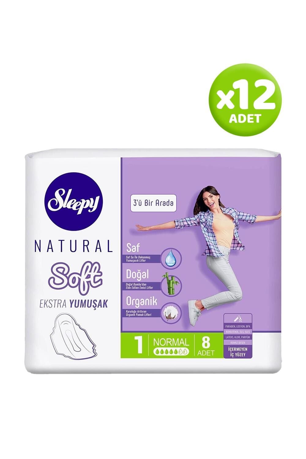Sleepy Natural Hijyenik Ped Soft Normal 8'li - 12 Adet