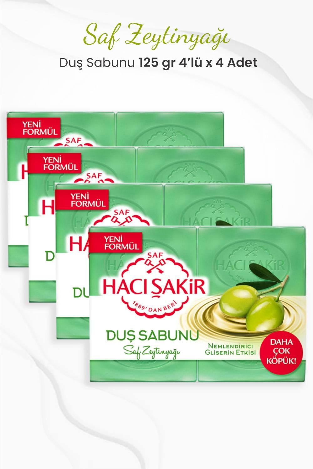 Hacı Şakir Saf Zeytinyağlı Gliserinli Duş Sabunu 4 x 125 gr x 4 Adet
