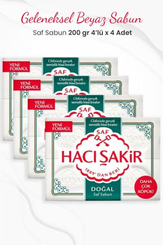 Hacı Şakir Doğal Saf Geleneksel Beyaz Sabun 4 x 200 gr x 4 Adet