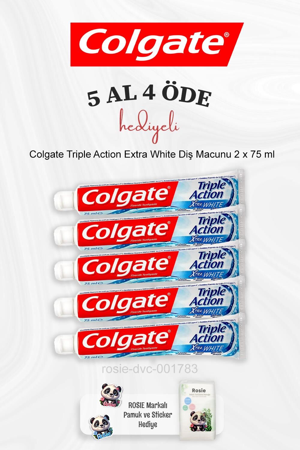 Colgate Triple Action Extra White Diş Macunu 2 x 75 ml 5 Al 4 Öde ve Rosie Pamuk