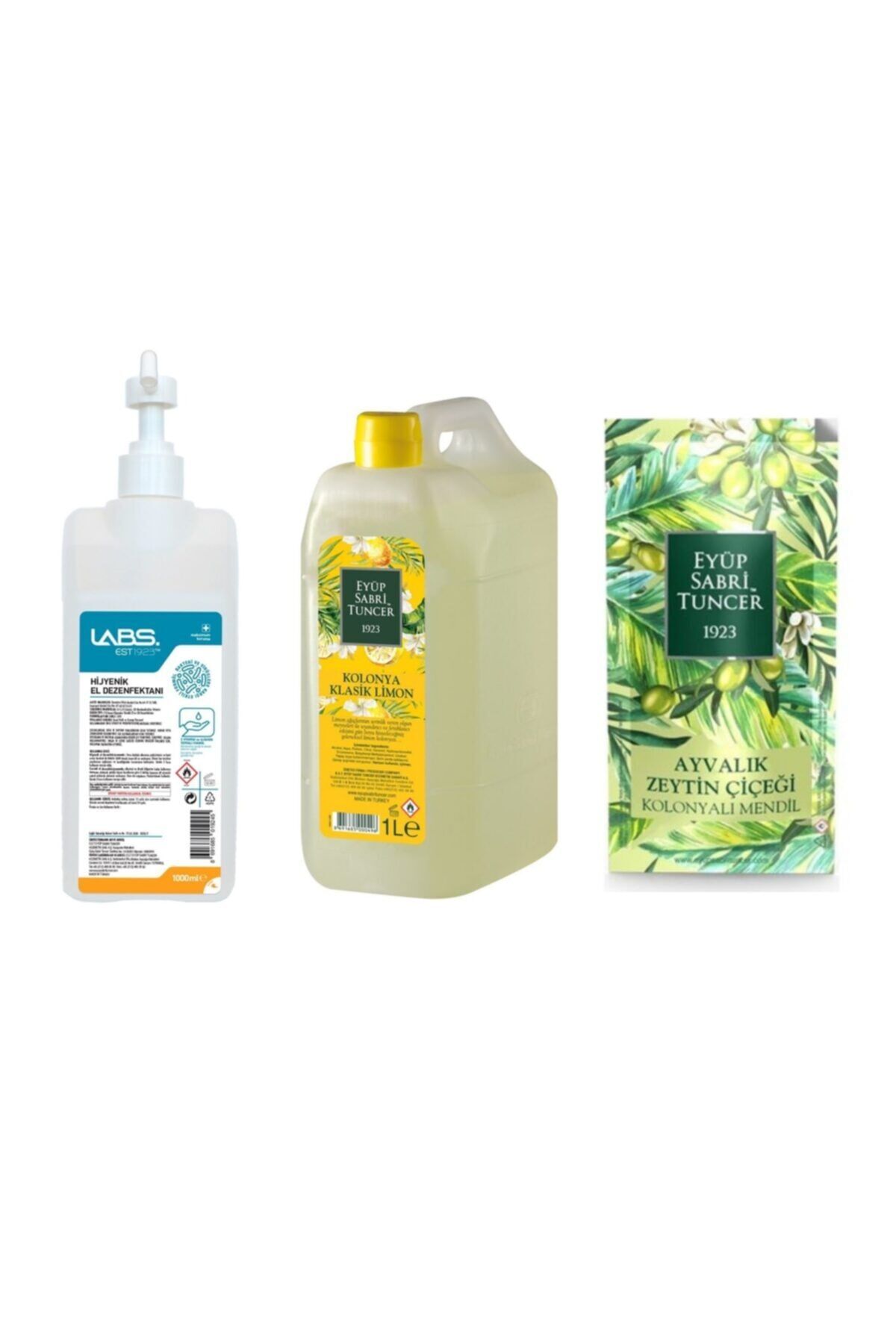 Eyüp Sabri Tuncer Ayvalık Zeytin Çiçeği Kolonyalı Mendil, Klasik Limon 1 Litre, Dezenfektan 1 Litre