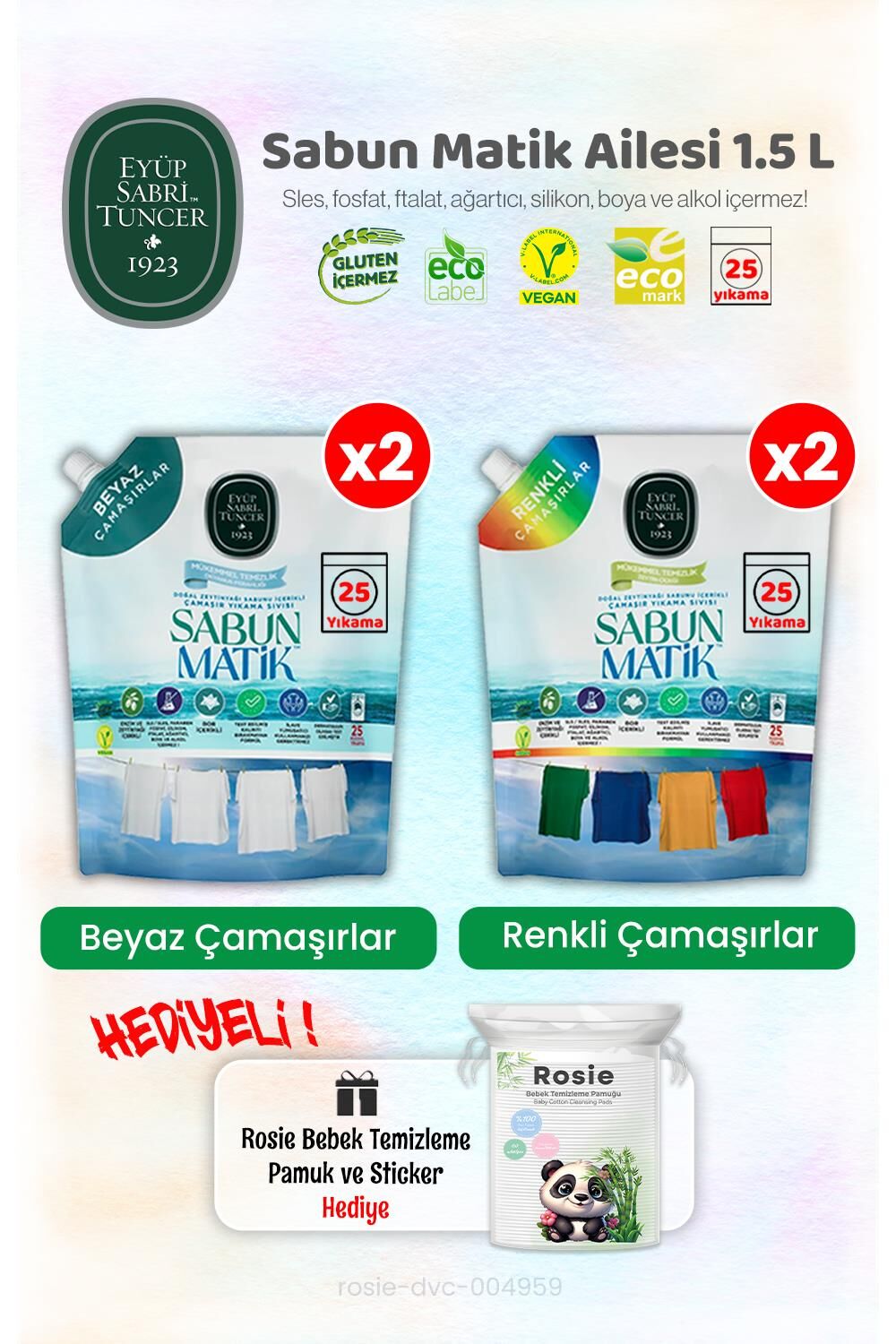 Çamaşır Yıkama Sıvısı Beyazlar x2 + Renkliler x2 1500 ml ve ROSIE