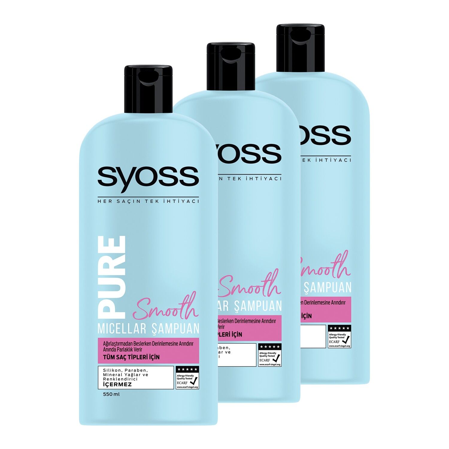 Syoss Pure Smooth Micellar Şampuan 500 ml x 3 Adet