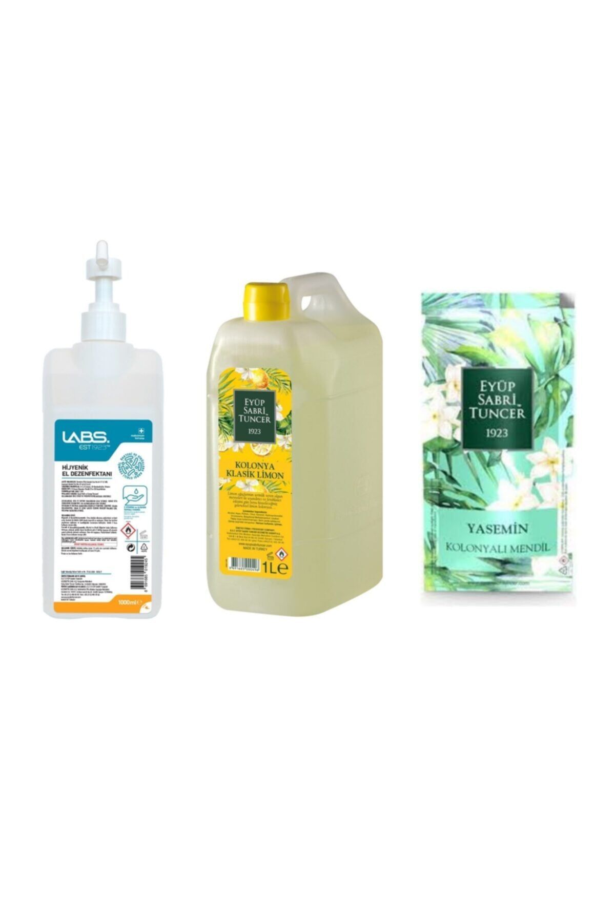 Eyüp Sabri Tuncer Kolonyalı Mendil Yasemin, Dezenfektan 1 Lt, Klasik Limon Kolonyası 1 Lt