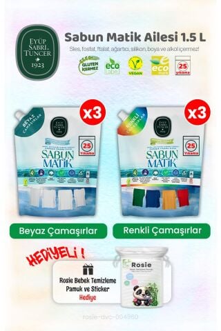 Çamaşır Yıkama Sıvısı Beyazlar x3 + Renkliler x3 1500 ml ve ROSIE